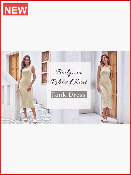 Ribbed Knit Midi Tank Dress Sleeveless Bodycon Fall Casual - Picture 7 of 7